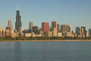USA, Illinois, Chicago: Morning View of City Skyline from Adler Planetarium