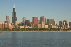 High Rise Prints: USA, Illinois, Chicago: Morning View of City Skyline from Adler Planetarium