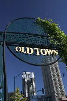 Street Scene Prints: USA, Illinois, Chicago, North Side: Old Town Sign on North Wells Street