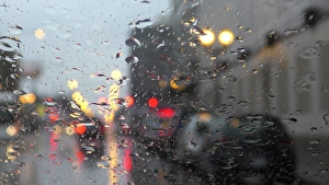 Traffic Prints: USA, Illinois, Chicago. Rain and traffic