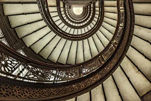 Staircase Prints: USA, Illinois, Chicago. Spiral staircase in Rookery Building designed by Frank Lloyd Wright