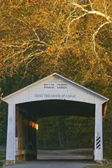 Prints of USA, Indiana, Billie Creek Village during the Covered Bridge Festival in fall Images Dated 2003 October: USA, Indiana, Billie Creek Village during the Covered Bridge Festival in fall