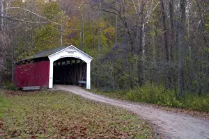 Prints of USA, Indiana, Billie Creek Village during the Covered Bridge Festival in fall Images Dated 2003 October: USA, Indiana, Billie Creek Village during the Covered Bridge Festival in fall