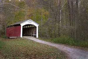 Prints of USA, Indiana, Billie Creek Village during the Covered Bridge Festival in fall Images Dated 2003 October: USA, Indiana, Billie Creek Village during the Covered Bridge Festival in fall