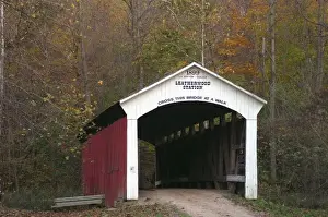 Prints of USA, Indiana, Billie Creek Village during the Covered Bridge Festival in fall Images Dated 2003 October: USA, Indiana, Billie Creek Village during the Covered Bridge Festival in fall