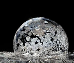Frozen Prints: USA, Indiana, Carmel. Frozen soap bubble on a crystal glass base