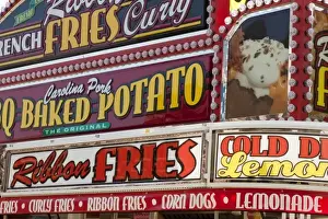 Images Dated 12th August 2009: USA, Indiana, Indianapolis. Food vendor signs at the Indiana State Fair