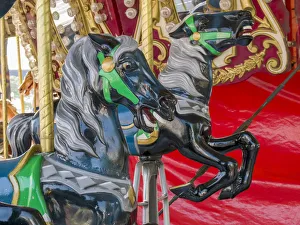 Carnival Prints: USA, Indiana, Indianapolis. Merry-go-round horses