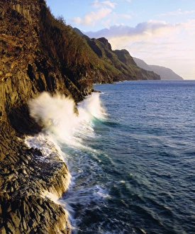 USA; Kauai Hawaii; Waves breaking on the Na Pali Coast USA; Kauai Hawaii; Waves breaking on the Na Pali Coast