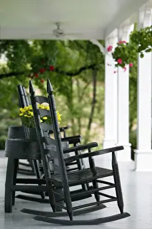 Old Fashioned Prints: USA-Kentucky-Clermont: Jim Beam Bourbon Distillery- Porch with Rocking Chairs