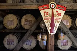 Aging Prints: USA, Kentucky, Loretto. Bourbon aging in wood barrels at Makers Mark Kentucky