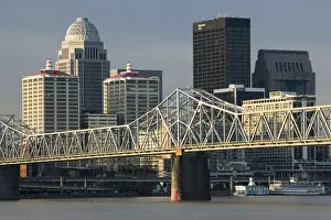 Louisville Prints: USA-Kentucky-Louisville: City View and Clark Memorial Bridge / Morning