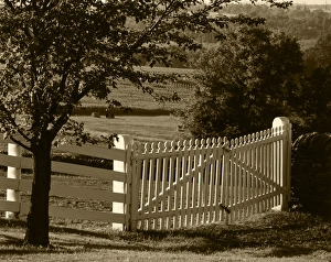 USA, Kentucky, Pleasant Hill, White Shaker fence