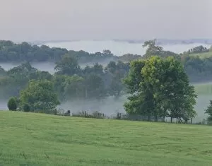 USA, Kentucky. Rolling hills of the Bluegrass region at sunrise