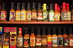 Images Dated 1st November 2009: USA, Louisiana, New Orleans. Bottles of various hot-sauces