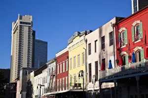 USA, Louisiana, New Orleans. Buildings along Decatur Street, morning