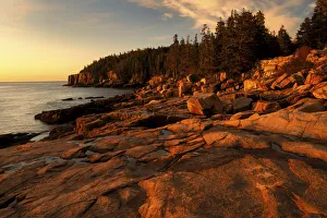 USA, Maine, Acadia National Park. Sunrise on ocean coastline