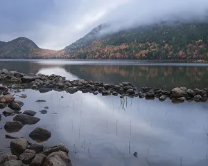 USA, Maine, Acadia National Park. Mountain and forest reflections in lake