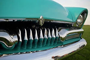 USA, Maine, Auburn. Detail of antique car grill at a car show