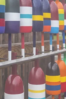 USA, Maine Cape Neddick. New lobster buoys for sale