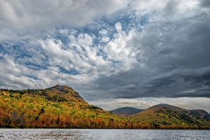 Images Dated 4th May 2024: USA, Maine. Fall foliage and view of lake, Baxter State Park