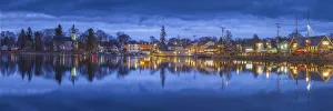 Prints of USA, Maine, Kennebunkport, village reflection, winter, dusk Images Dated 2019 May: USA, Maine, Kennebunkport, village reflection, winter, dusk