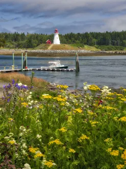 New Brunswick Prints: USA, Maine, Lubec. Mulholland Point Lighthouse as seen from the town of Lubec, Maine