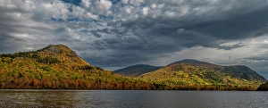 Images Dated 4th May 2024: USA, Maine. Panoramic landscape of fall foliage and view of lake, Baxter State Park