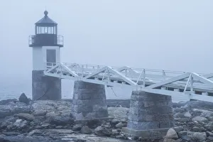 Place Prints: USA, Maine, Port Clyde. Marshall Point Lighthouse in the fog