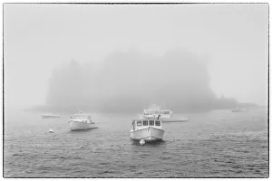 Place Prints: USA, Maine, Port Clyde. Port Clyde Harbor, boats in the fog