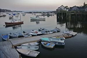Images Dated 18th August 2008: USA, Maine, Tremont. Rowboats, fishing boats, and lobster traps seen in the early