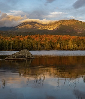 Images Dated 4th May 2024: USA, Maine. View of Mount Katahdin in morning from Sandy Stream Pond