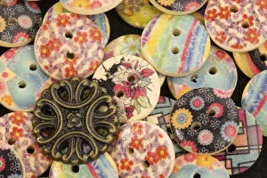 USA, Martinsville, Indiana. Macro of a pile of buttons