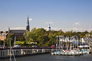 Maryland Prints: USA, Maryland, Annapolis. Yacht marina St. Marys Church from Eastport