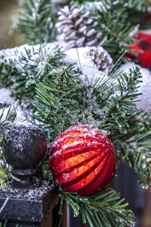 Festive Prints: USA, Maryland, Bethesda, First snowfall on Holiday decoration