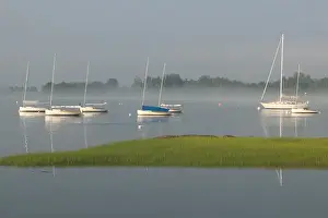 Yacht Harbor Prints: USA-Massachusettes-Gloucester: Sailboats / Annisquam River / Summer