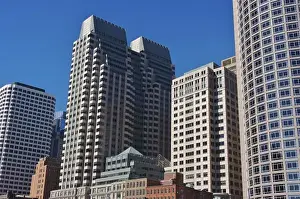 Sky Scraper Prints: USA, Massachusetts, Boston. Detail of buildings near Rowes Wharf