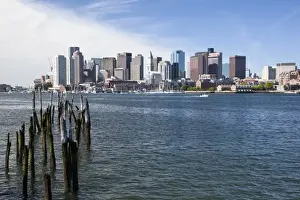 Sky Line Prints: USA, Massachusetts, Boston, City skyline and Boston Harbor on spring morning