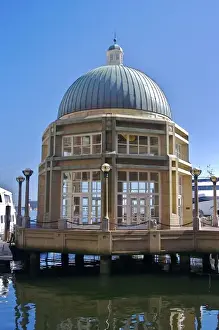 Financial District Prints: USA, Massachusetts, Boston. A domed glass building at Rowes Wharf on Boston Harbor