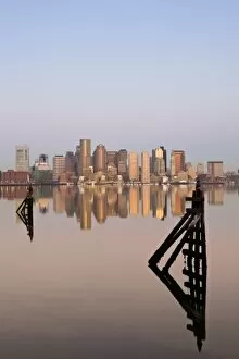 Images Dated 19th April 2008: USA, Massachusetts, Boston. Financial District from Logan Airport, East Boston, dawn