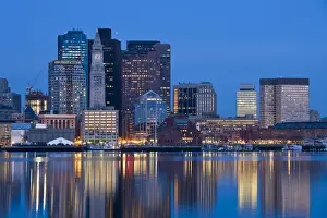 USA, Massachusetts, Boston. Financial District from East Boston, dawn