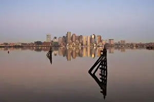 Images Dated 19th April 2008: USA, Massachusetts, Boston. Financial District from Logan Airport, East Boston, dawn