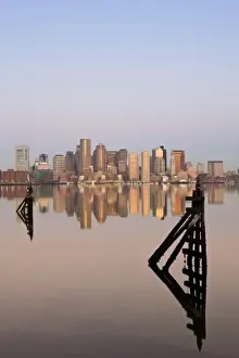 Images Dated 19th April 2008: USA, Massachusetts, Boston. Financial District from Logan Airport, East Boston, dawn