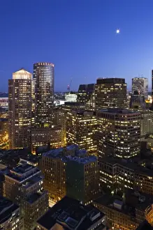 Sky Scraper Prints: USA, Massachusetts, Boston. High angle view of the Financial District from Marriott