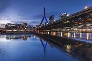 Cityscapes Collection: USA, Massachusetts, Boston. Leonard P. Zakim Bridge at dawn