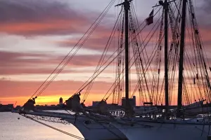 Images Dated 11th July 2009: USA, Massachusetts, Boston. Sail Boston tall ships festival, tall ship masts, sunrise
