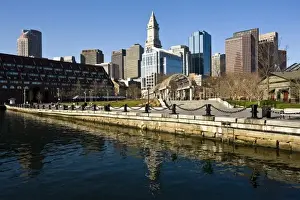 Sky Scraper Prints: USA, Massachusetts, Boston. Waterfront at Long Wharf and Rose Kennedy Park, morning