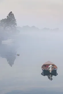 Images Dated 11th August 2016: USA, Massachusetts, Cape Ann, boats in Annisquam Harbor in fog