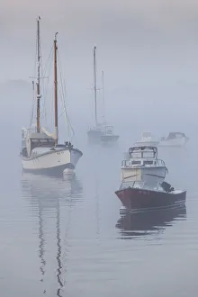 Images Dated 11th August 2016: USA, Massachusetts, Cape Ann, boats in Annisquam Harbor in fog