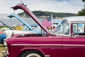 Images Dated 17th August 2014: USA, Massachusetts, Cape Ann, Gloucester, Antique Car Show, 1955 Chevrolet, detail